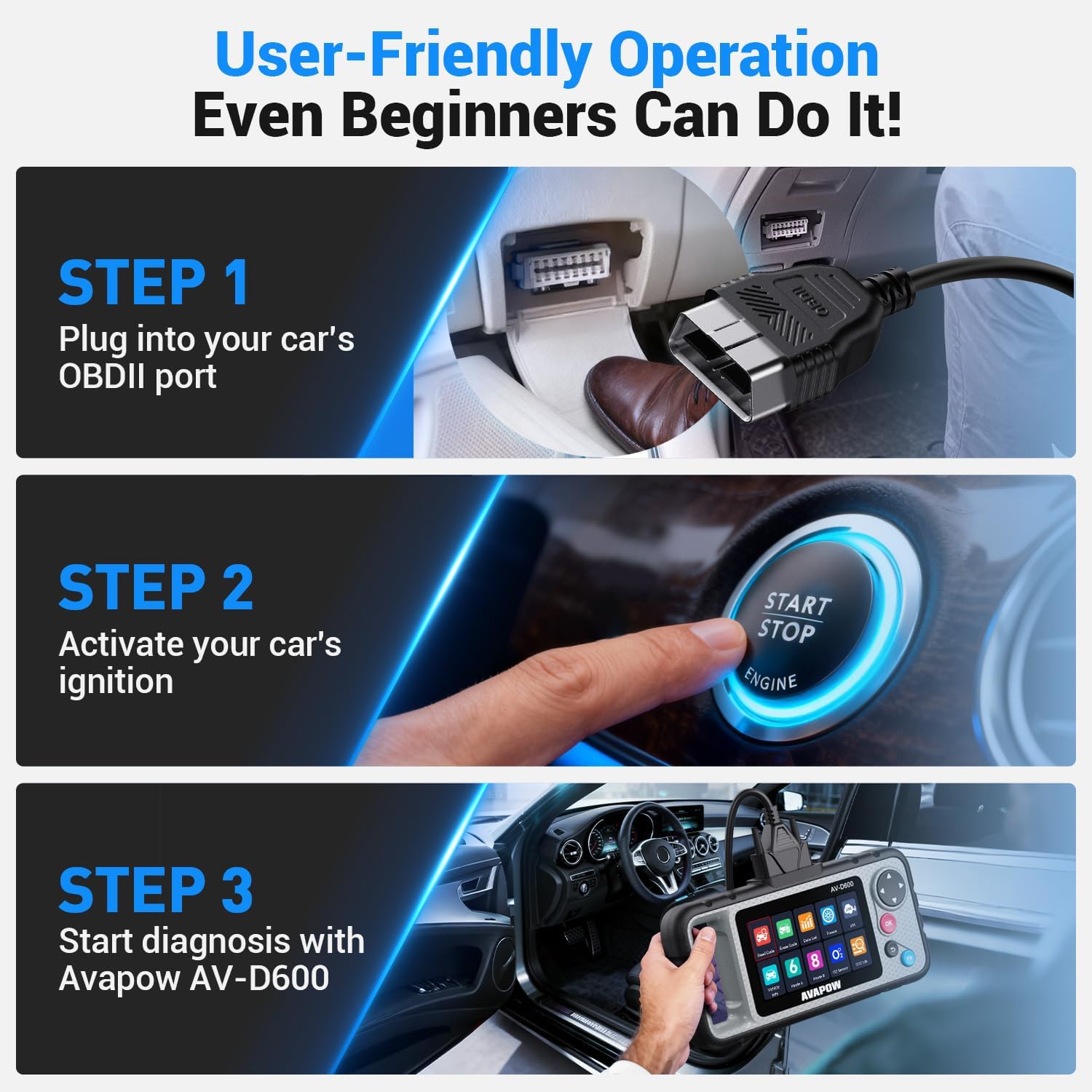 Three steps for setting up the AVAPOW AV-D600