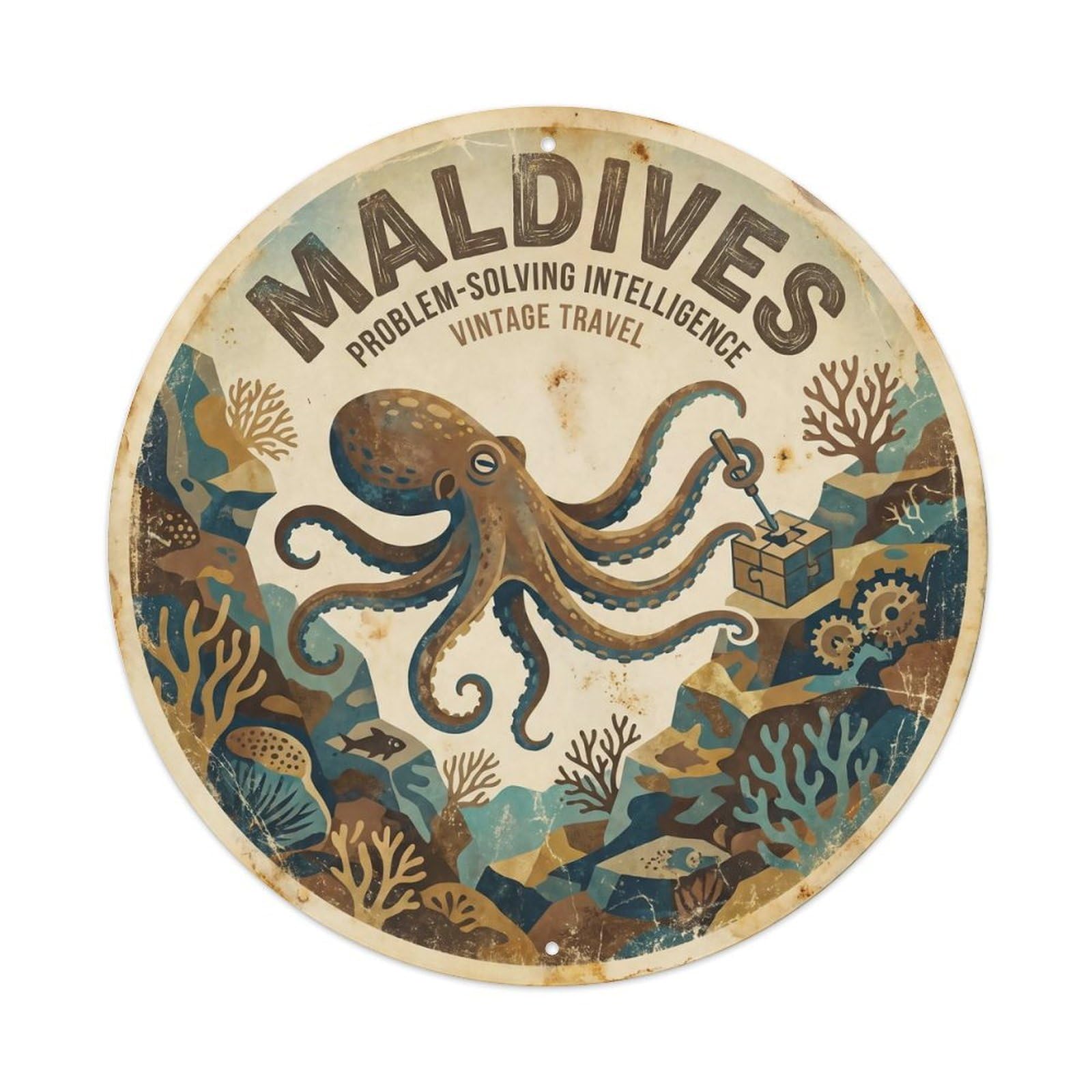 Odgynaw 8X8inch(20X20cm) Maldives Octopus Coral Reef Marine Wildlife Metal Tin Sign