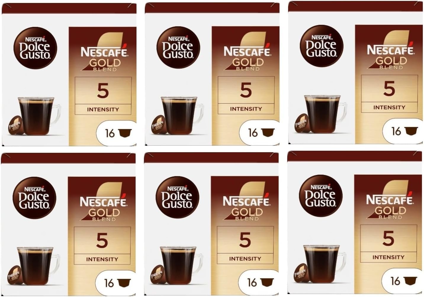 NESCAFÉ Gold Blend Coffee pods by NESCAFÉ DOLCE GUSTO x16 (Pack of 6, Total 96 Pods)
