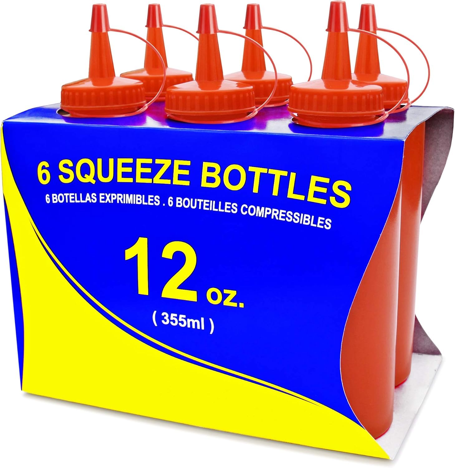 12 oz Red Squeeze Bottle, Regular Mouth, Pack of 6