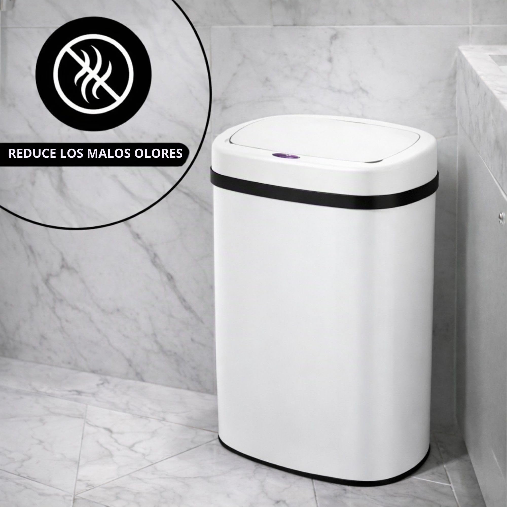 Bayt Cubo de Basura con Sensor 60 Litros - Papelera Automática Cocina sin Contacto, Gran Capacidad, Tapa Automática, Acero Inoxidable, Blanco