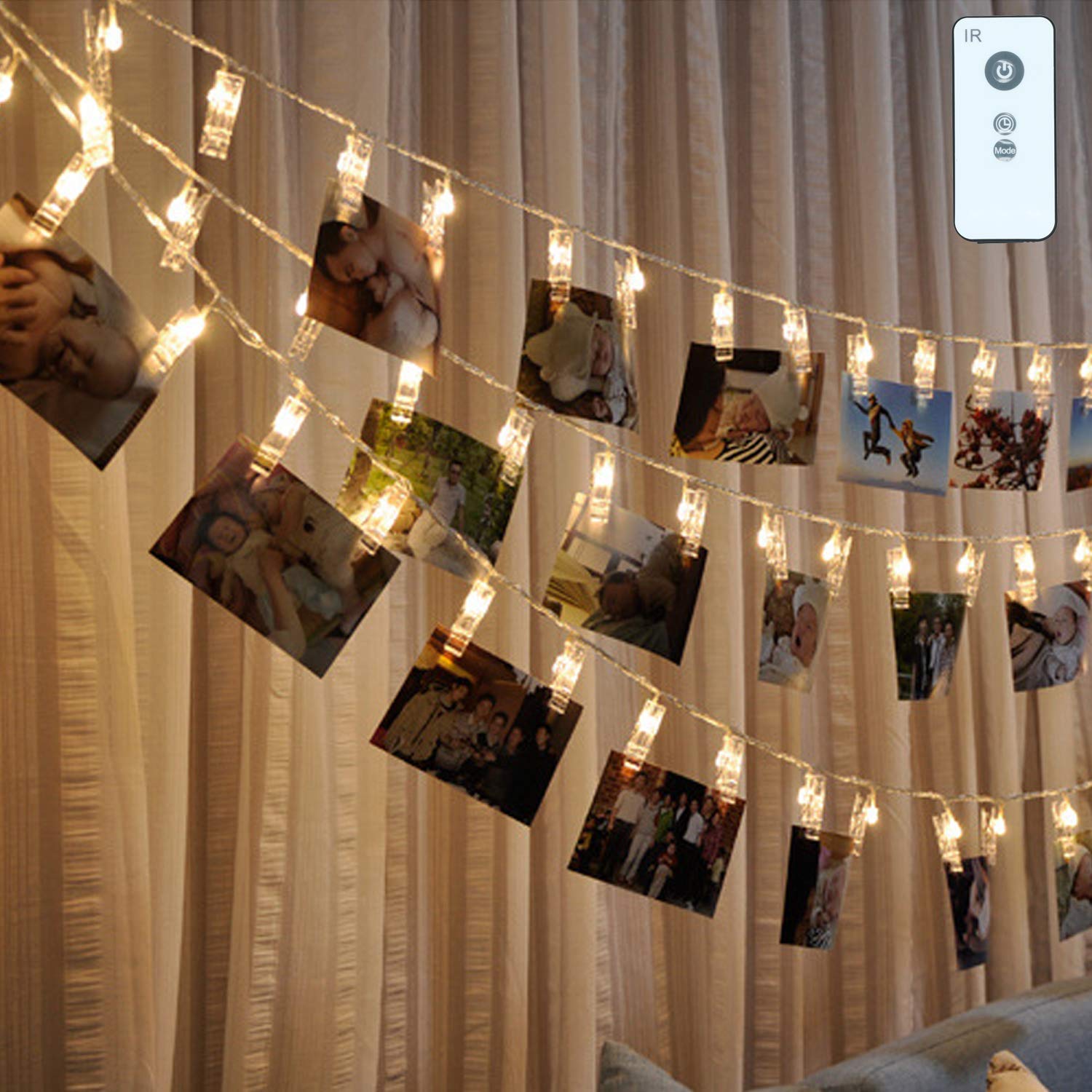 30 LED Photo Clips String Lights with Remote Control B1ST 9.8ft 3M Lights USB Powered Fairy Twinkle Rope Lighting Party Christmas strand Light for Pictures Notes Artwork LED Decor with 8 Modes