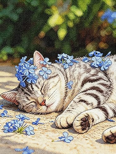 FanZheZhe Cross Stitch Kits for Adults Beginners pre Printed 11 Count Counted Stamped Pre Printed Cross Stitch Embroidery Kits DIY Home Decoration Cat 40x50cm