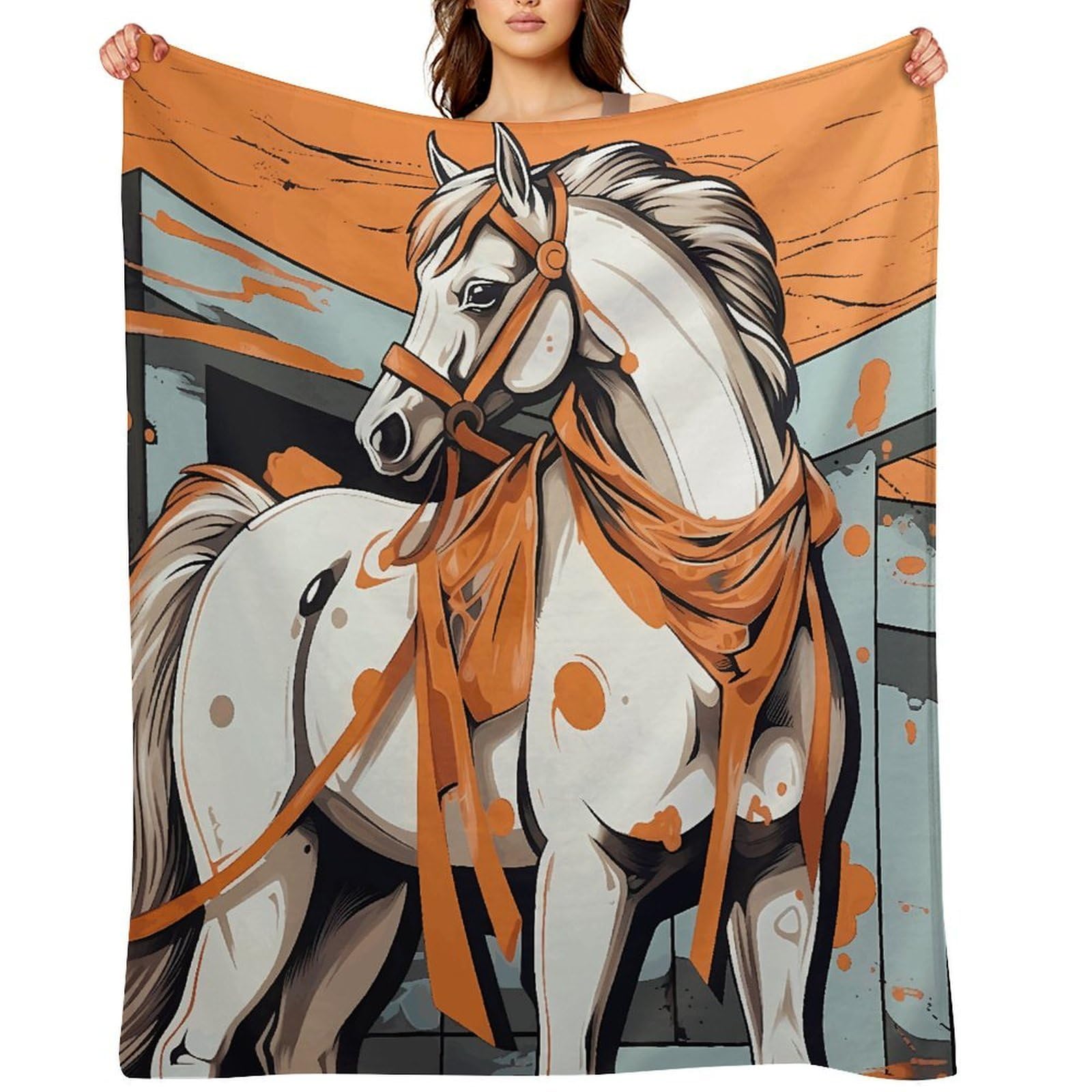 Flannel Fleece Throw Blanket - 50"x60" Super Soft Plush,Lightweight Wrinkle Resistant Cozy A Cartoon Horse Blanket for Couch Sofa Bed Travel Camping and Gift