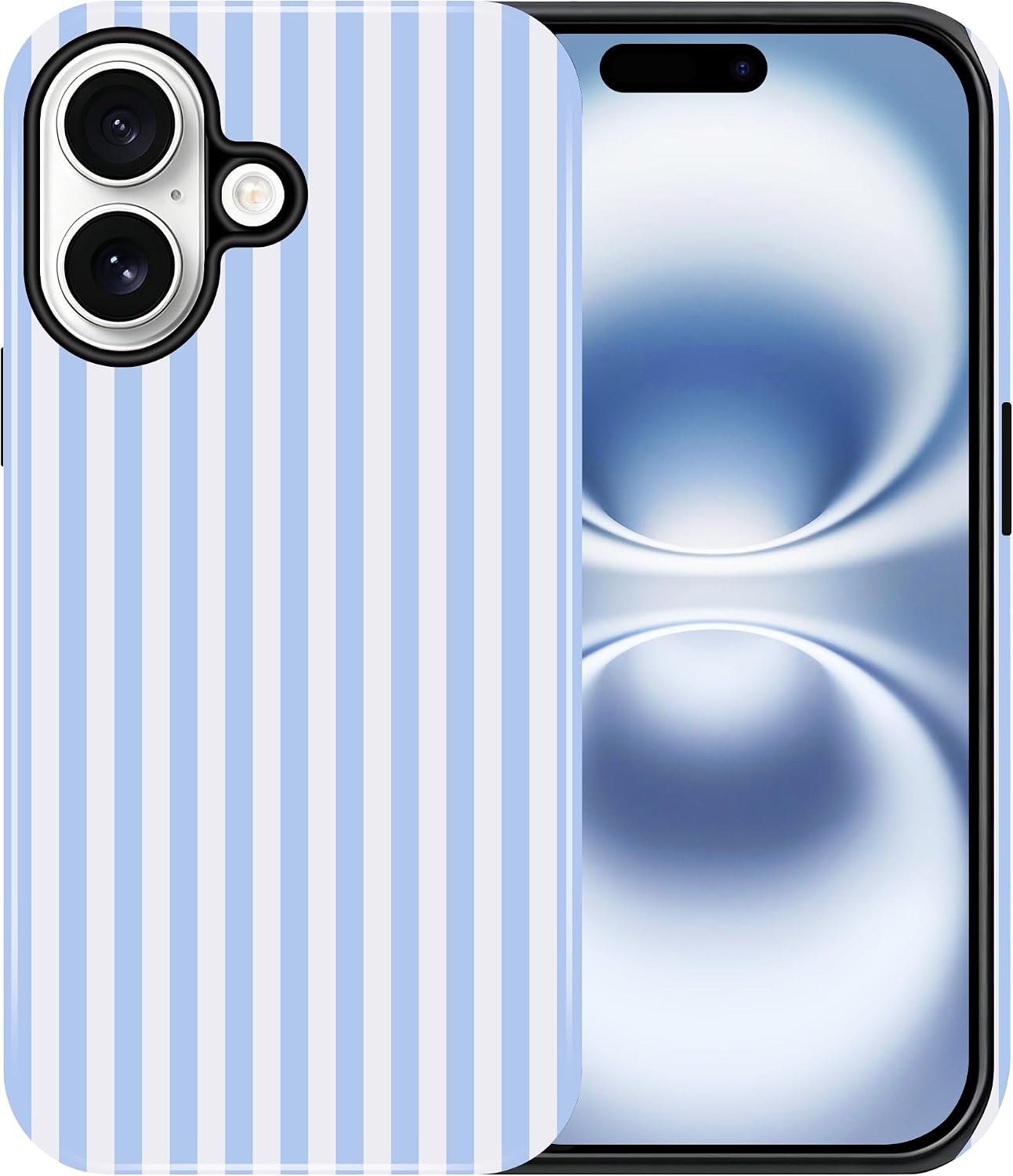 Compatible with iPhone 16 Case Striped 6.1",Blue-White