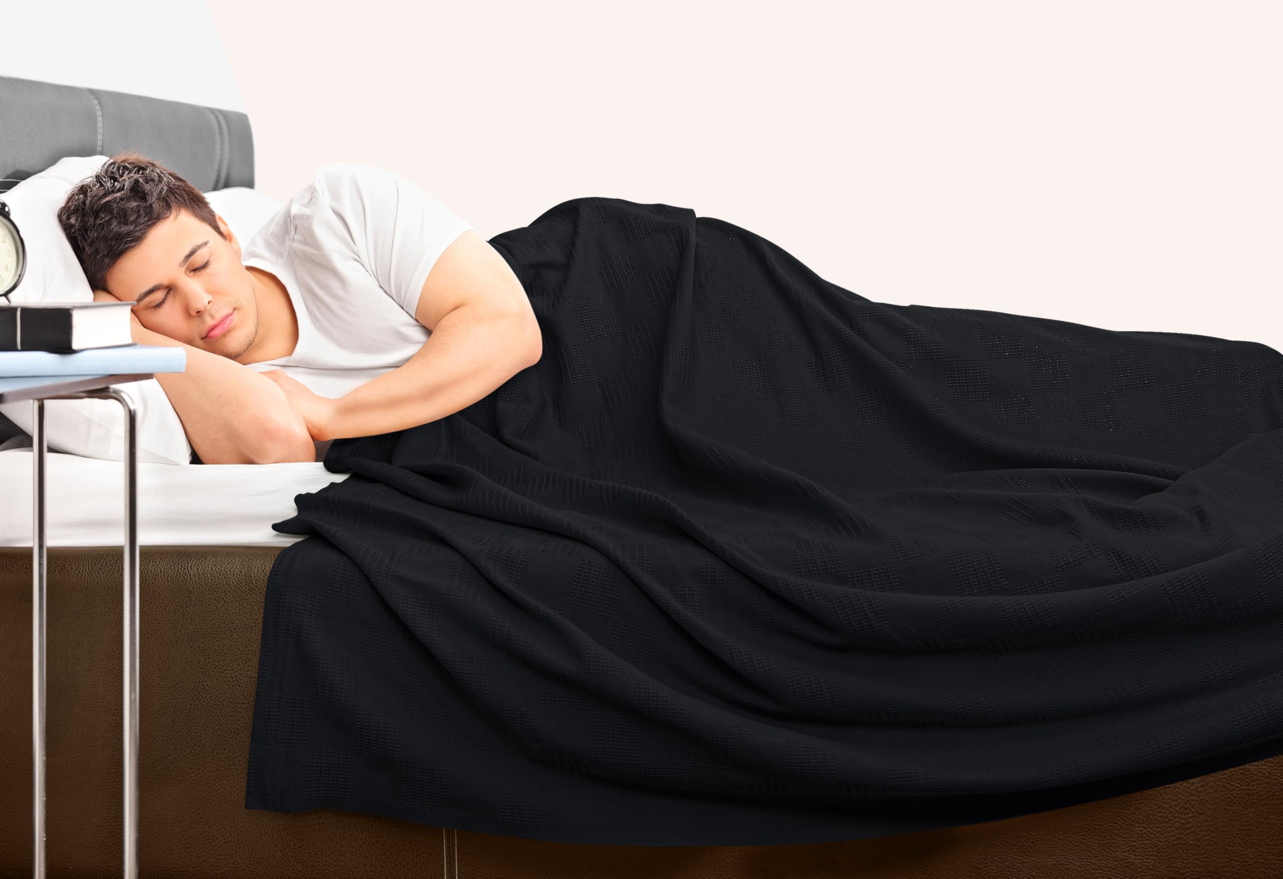 Utopia Bedding Black 100% Cotton Blanket [Queen Size - 90x90 Inch] 350GSM Lightweight, Soft and Breathable Thermal Blanket for All Seasons