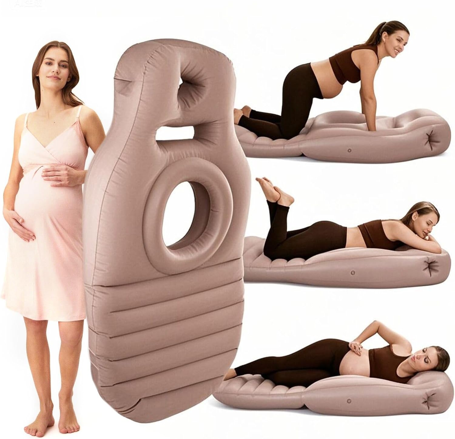Inflatable Pregnancy Pillow for Stomach Sleeping Full Body Pregnancy Mattress with Belly Hole Maternity Airbed for Pregnant Women Back & Hip Pain Relief (Brown)