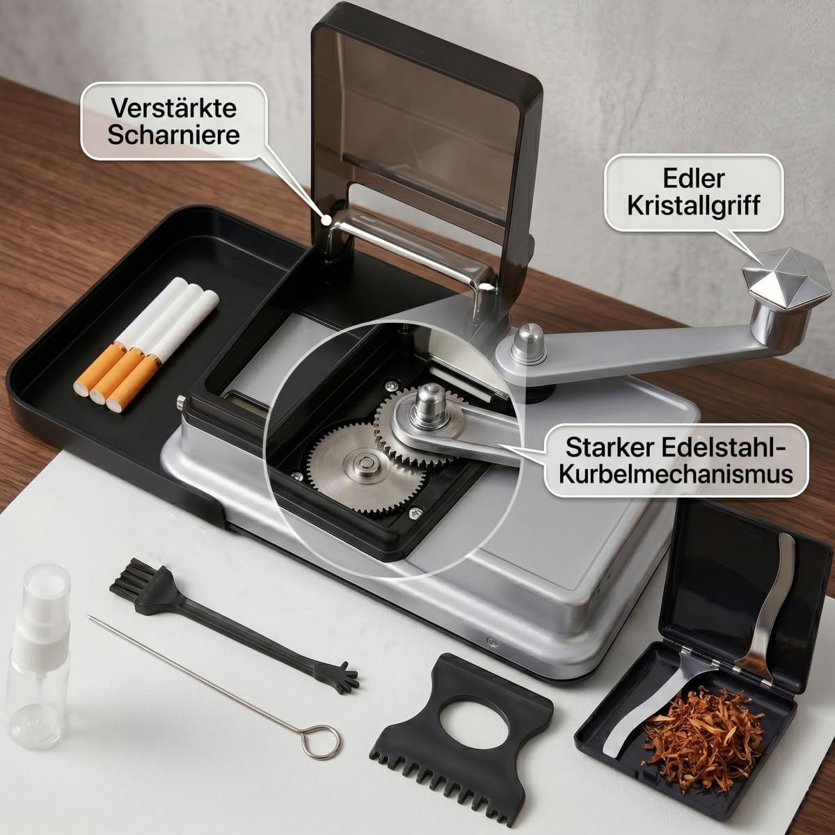 Zigarettenstopfmaschine Manuell 8mm mit Aufbewahrungsbox und 4 Zubehör,Doppelspur Stopfmaschine für Zigaretten (ohne Verstopfungen), ideale Zigarettenstopfmaschine für Zuhause und Unterwegs GROWZELT