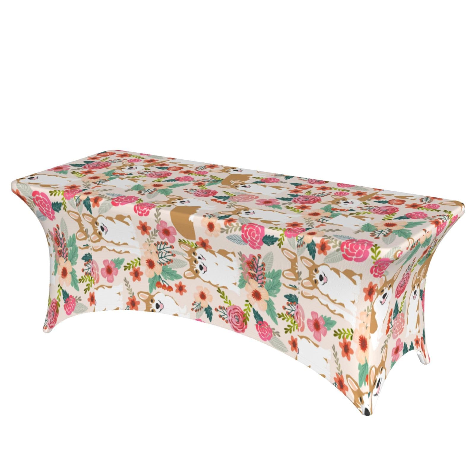 ERCgad Corgi Floral Flowers Spring Garden Print Rectangular Tablecloth Dining Banquet Party Events Home Celebration Table Cover
