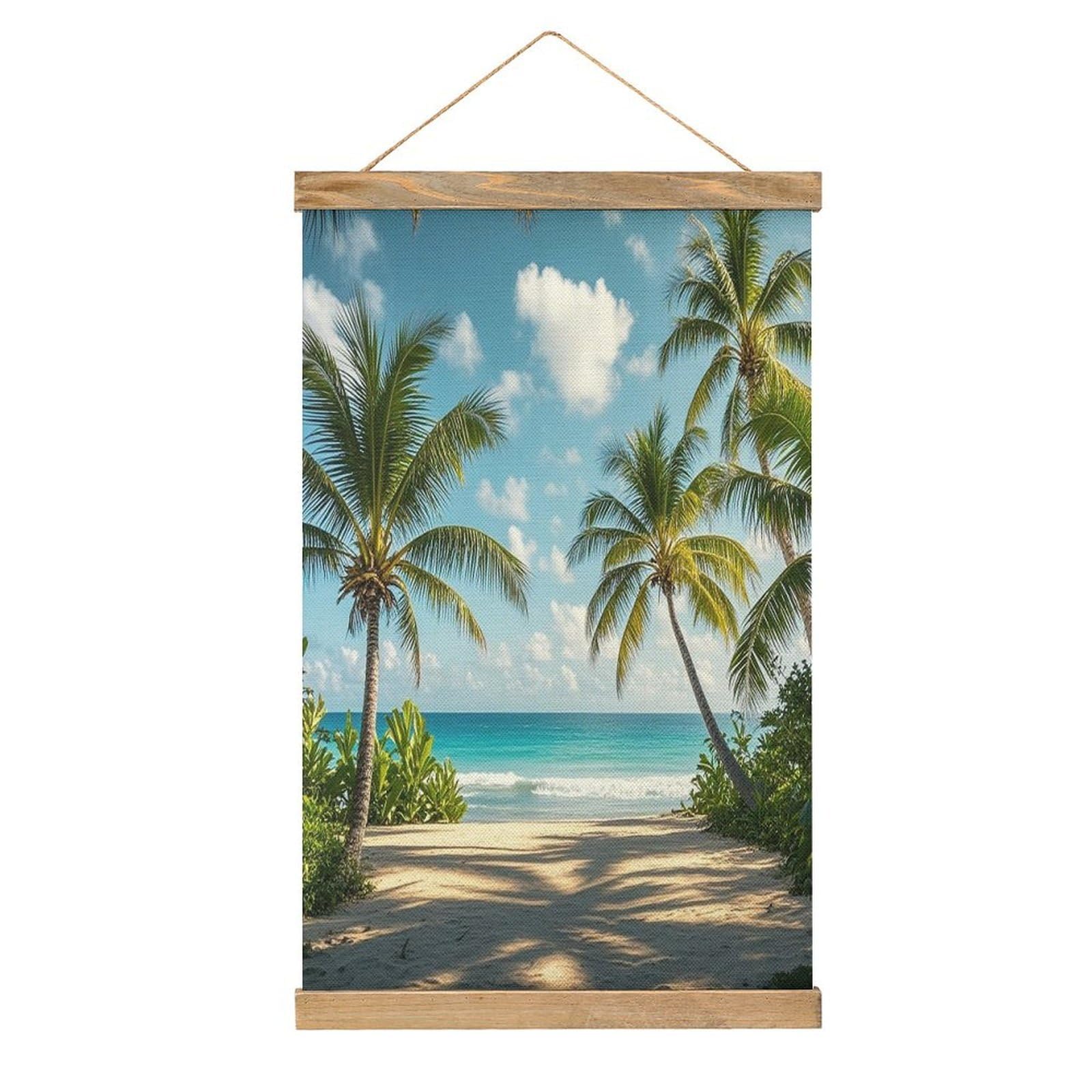FekiLoot Green Palm Trees Ocean Wall Art Poster Hanger Frame Linen Wall Art Decor Vintage Hanging Poster Hanging Wall Decor Rustic Retro Wall Art Print for Living Room Decor 20.4 X 13.1Inches