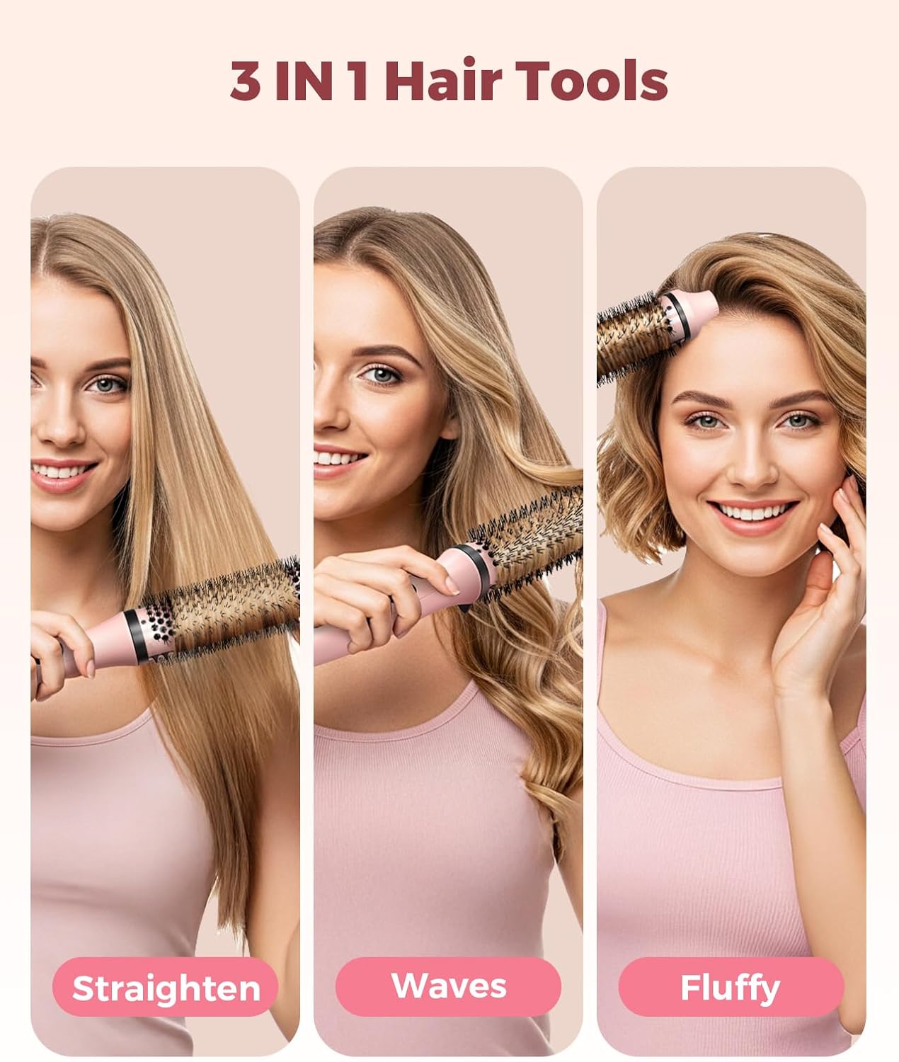 Bopcal Dual Voltage Thermal Brush, 1.5 Inch Heated Round Brush for Blowout Look, Heated Curling Styler with Negative Ions & Ceramic for Volumizing, 6 Temps & Auto Shut-Off,No Damage, Pink