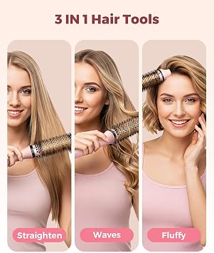 Bopcal Thermal Brush 38mm / 1.5 Inch, Heated Round Brush for Volume, Smooth Blowout Look & Soft Curls, Ionic Hot Brush with 6 Heat Settings, Dual Voltage Travel Styler, UK Plug, Soft Pink
