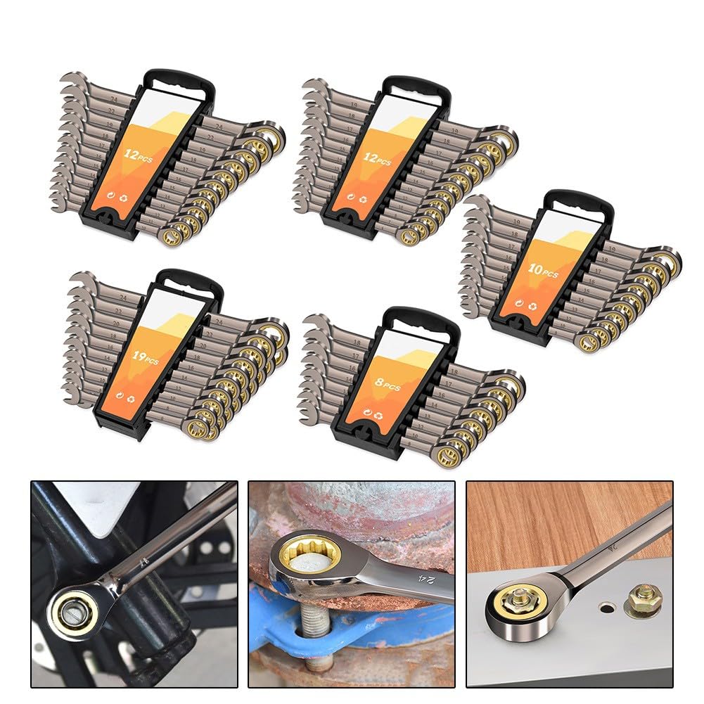 Set di chiavi a cricchetto con sgancio rapido e design Torx a doppio scopo, in acciaio al cromo vanadio a 72 denti, per riparazioni di casa, auto ed elettrodomestici, nero, 8/10/12/19 pezzi, 19