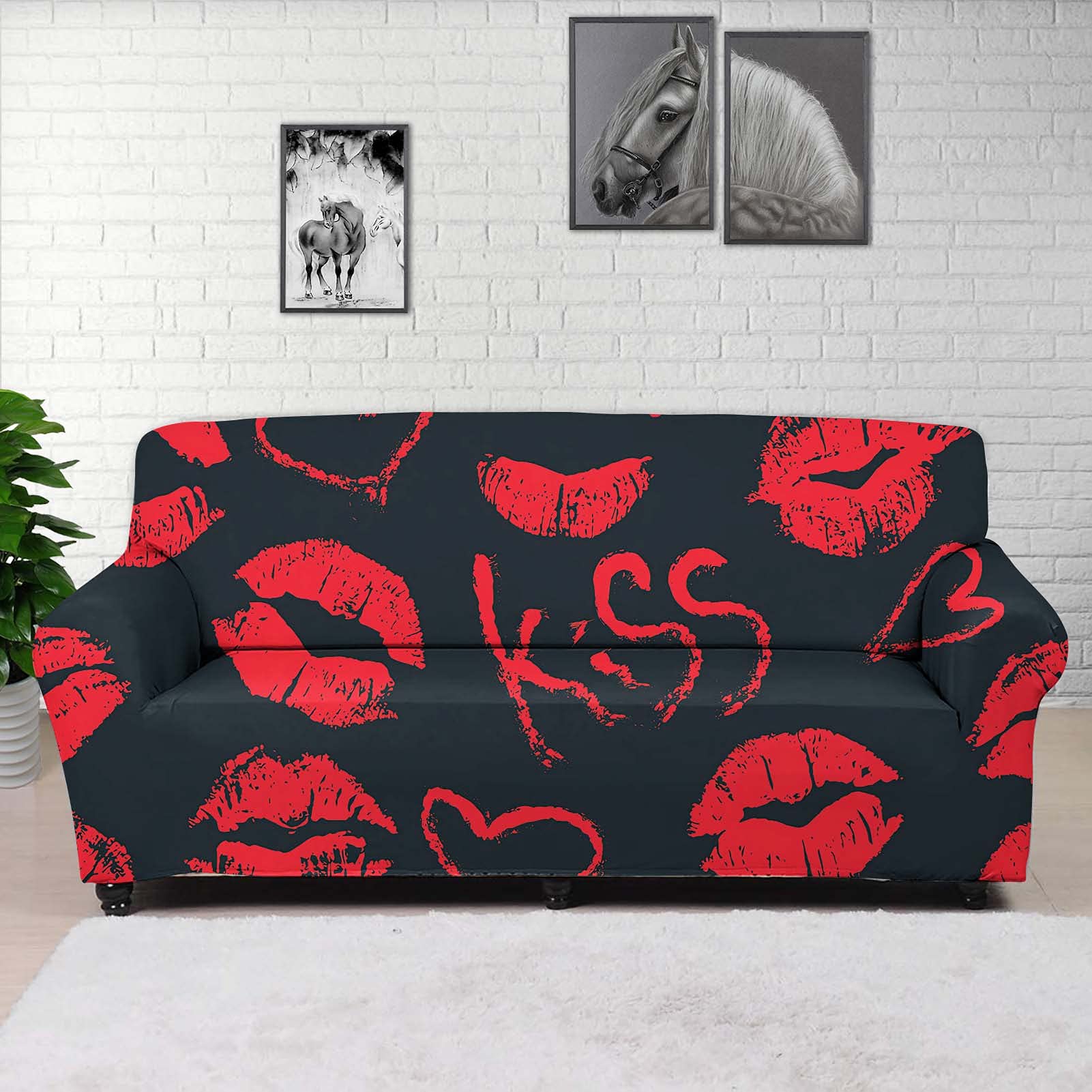 ZERODATESuper Stretch Sofa Slipcover Red Lip Kiss Lovely Design Couch Chair Cover Non-Slip Soft Cushion Couch Cover for Pet Dogs,Kids-L