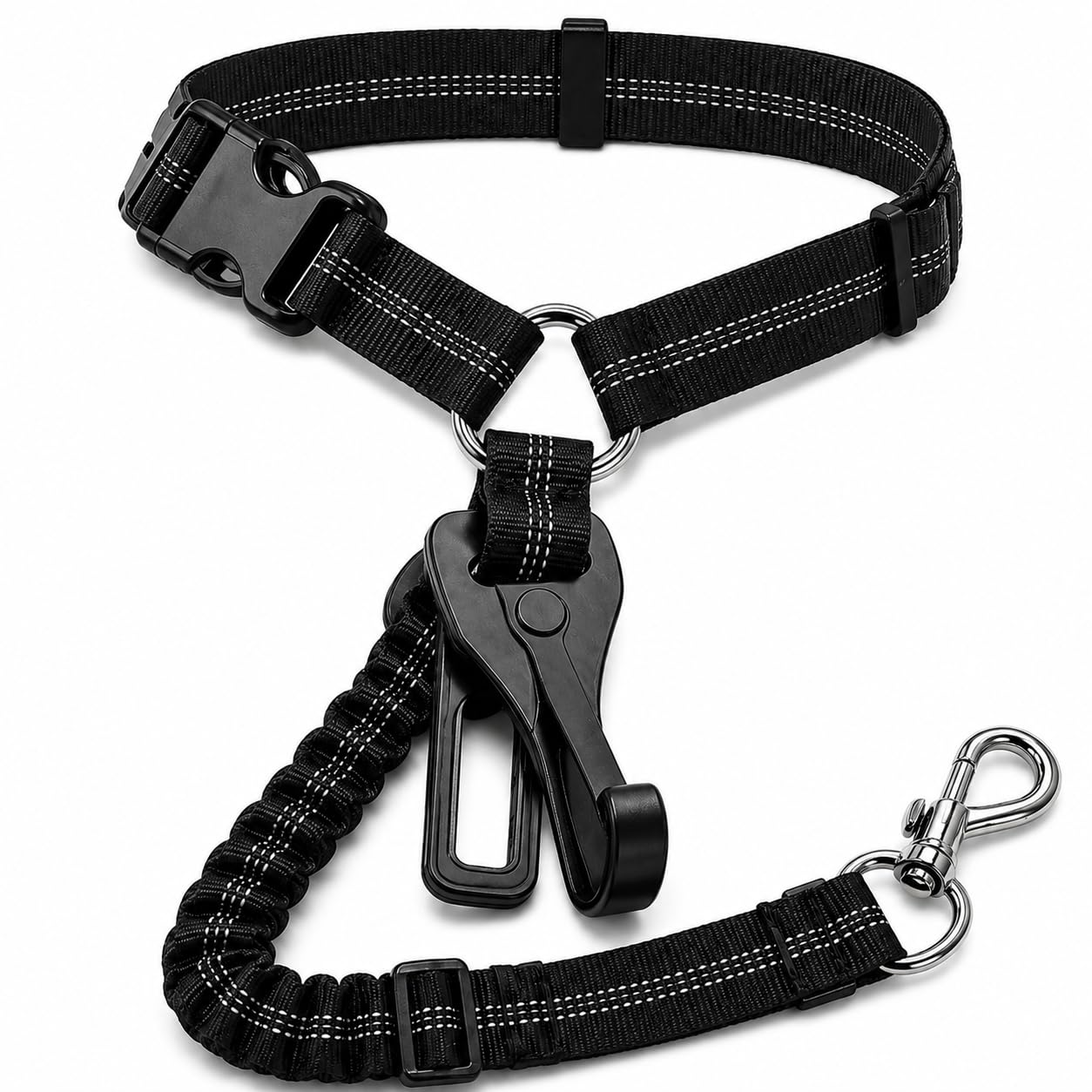 Pet Seat Belt for Car, 2 in 1 Pet Seat Belt & Lead, Adjustable Nylon Car Restraint with Bungee Shock Absorber, Clip & ISOFIX Compatible for Travel & Walking, for more functions