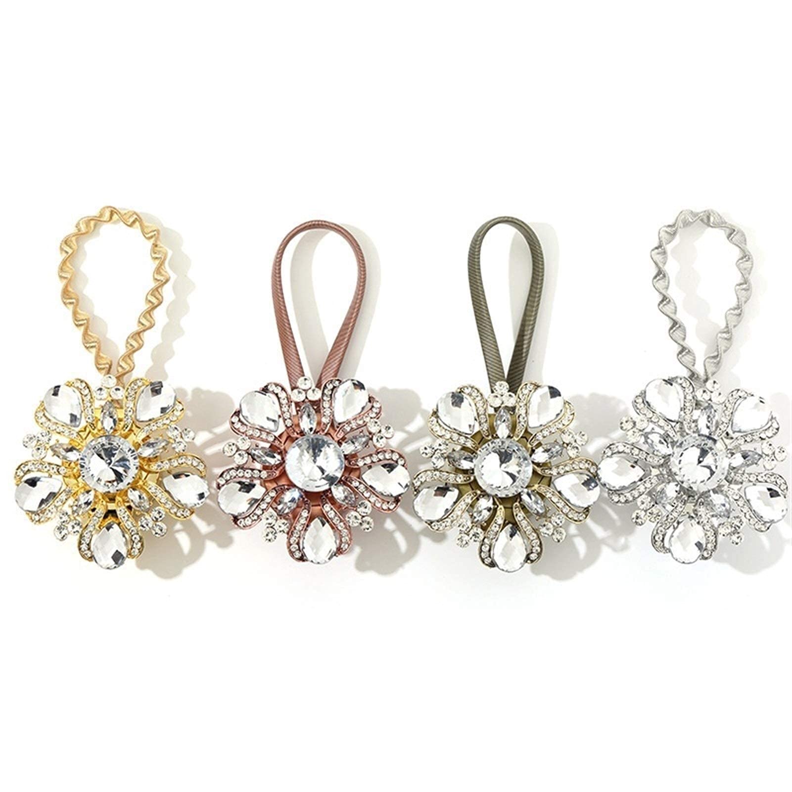 Paire d'embrasses de rideaux magnétiques, embrasses de rideaux en diamant pour décor à la maison Porte-rideaux à fleurs en cristal Ressort de traction Ceinture en fil d'acier Aimant Accessoires de r