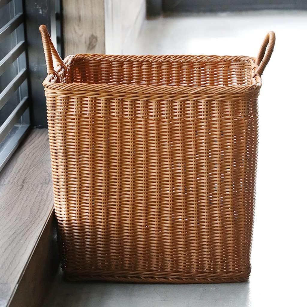 Dirty Clothes Basket Imitation Rattan Dirty Clothes Basket Hotel Bathroom Laundry Basket Dirty Clothes Storage Basket (Braun)