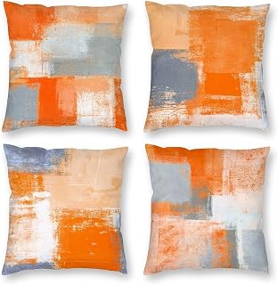 HOSTECCO Orange Pillow Covers Pack of 4 Grey Abstract Throw Pillow Cases Abstract Modern Decorative Cushion Covers for Sofa Couch Car 45x45 cm