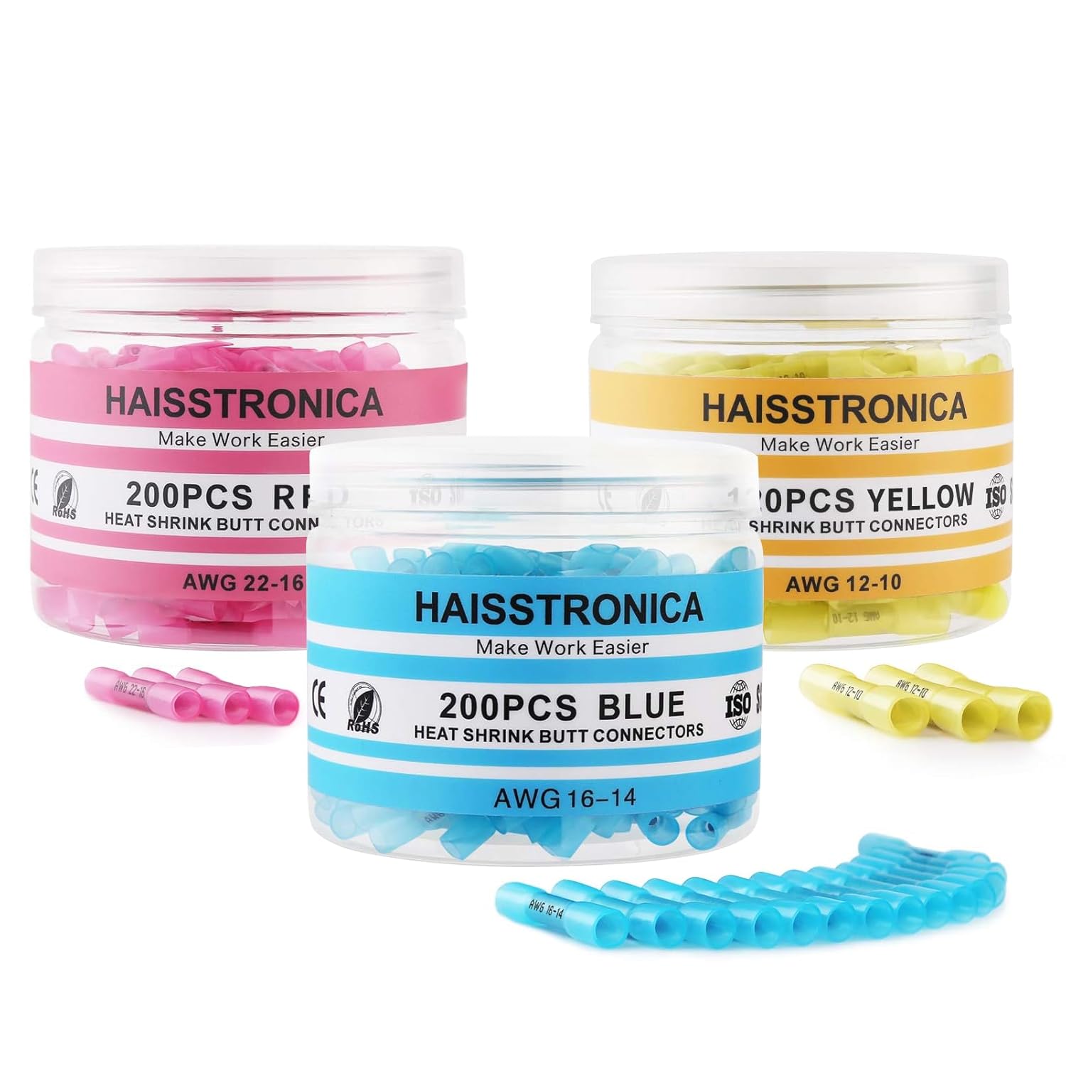 520PCS Heat Shrink Butt Connectors AWG 22-10(Three Color)