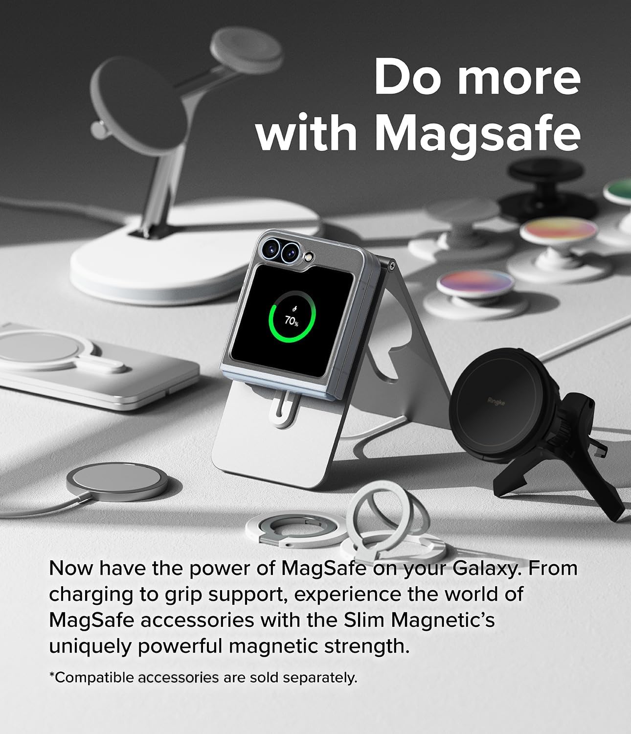 Ringke Slim [Compatible with MagSafe] Designed for Samsung Galaxy Z Flip 7 FE/Z Flip 6 Case for Women and Men, Solid Sleek Protective Phone Cover with Lanyard Hole - Magnetic Matte Clear