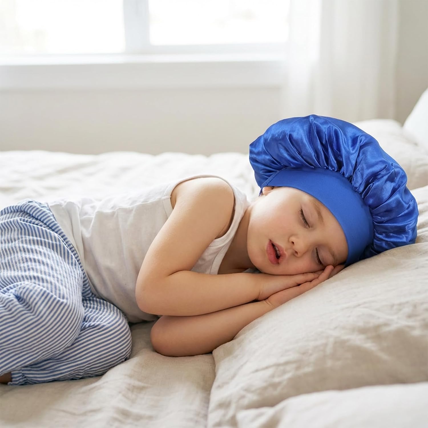 3 PCS Kids Bonnet for Boys, Elastic Silk Kids Bonnet for Girls Sleeping, Wide Band Satin Bonnets for Toddler, Child