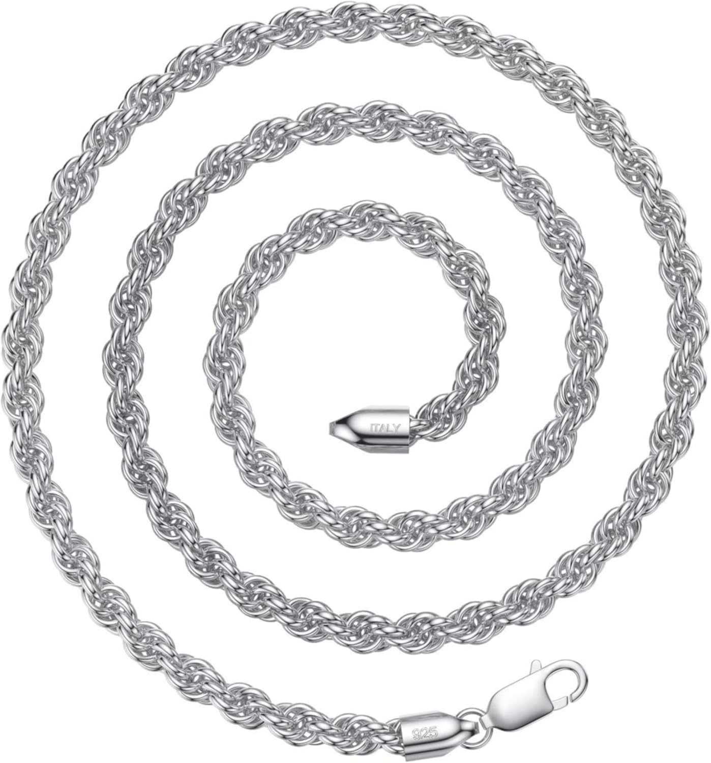 925 Sterling Silver Clasp Rope Chain 2/2.5/3/4/5mm Necklace for Men Silver Link Chain for Women 16-30 Inches