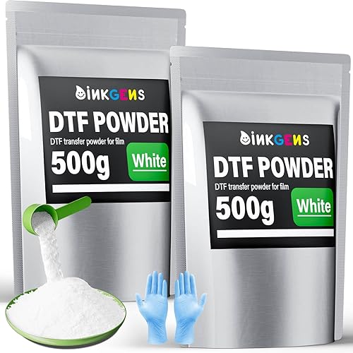 DTF Powder White Digital Transfer Hot Melt Adhesive Kit 500g × 2 Pack/1KG, Suitable for Black, Dark, and Light Fabrics and All Textiles, Powder for Pre-Treatment Transfer with All DTF and DTG Printers
