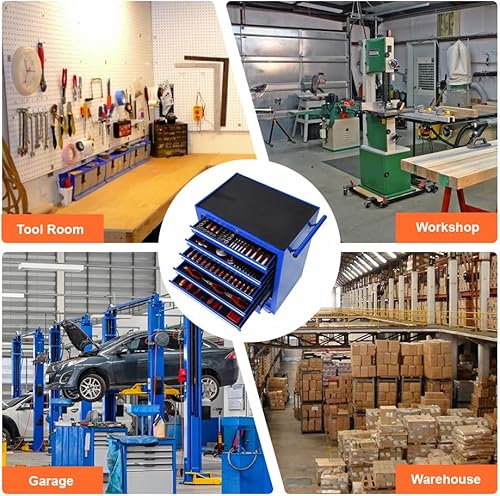 Miniatura 5 de Organizador de herramientas de taller de garaje rodante, caja de herramientas de 6 cajones, armario de almacenamiento de herramientas para