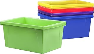 Storex 61515U06C Classroom Storage Bin, Assorted Colors, Color Assortment Will Vary, Case of 6, 5.5 Gallon; 16.75 x 11.88 x 8.25 Inches