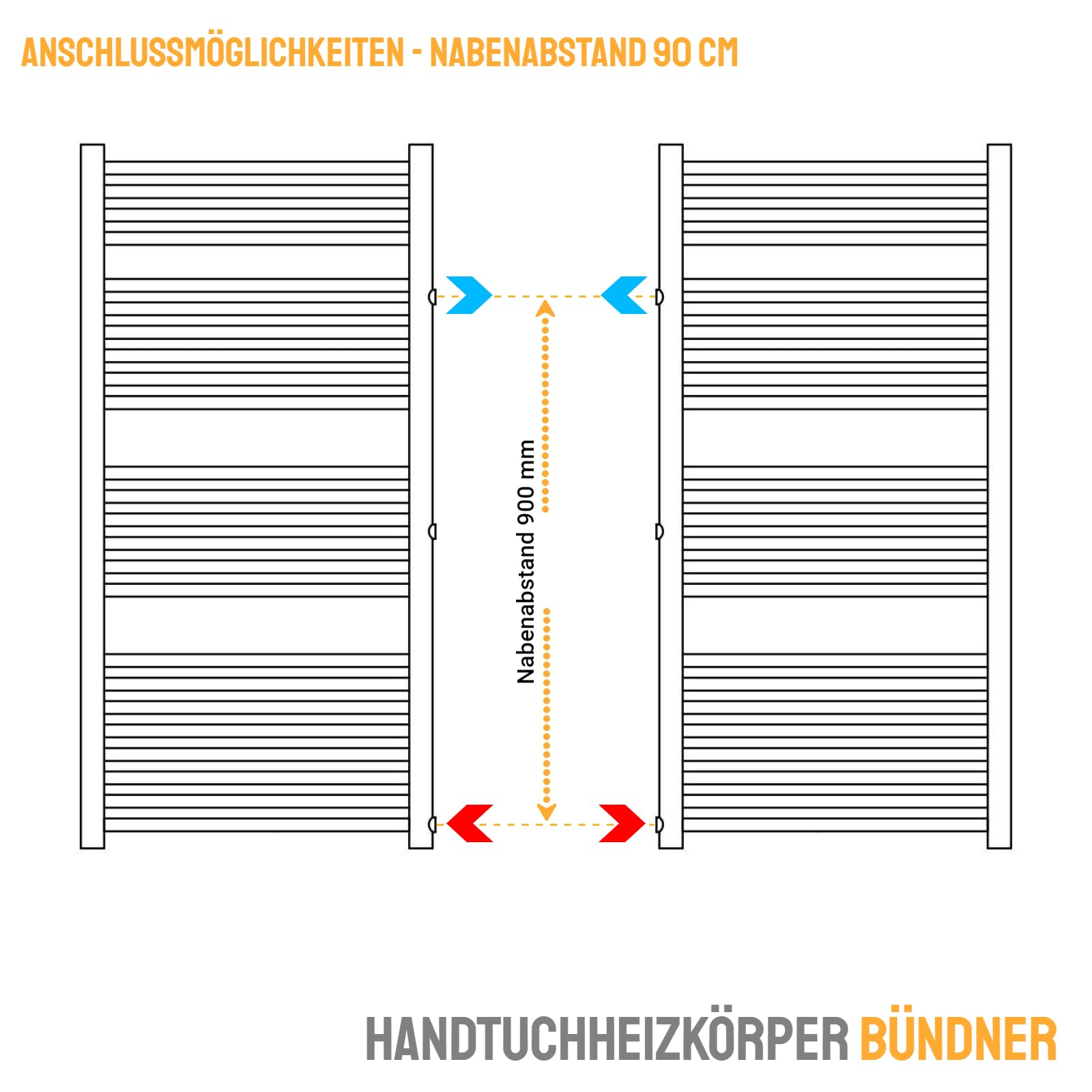 WITEN&NOCK Badheizkörper 1200x600 mm Designheizkörper Seitenanschluss Nabenabstand 500 & 900 mm Handtuchtrockner Handtuchwärmer gerade weiß 598 Watt