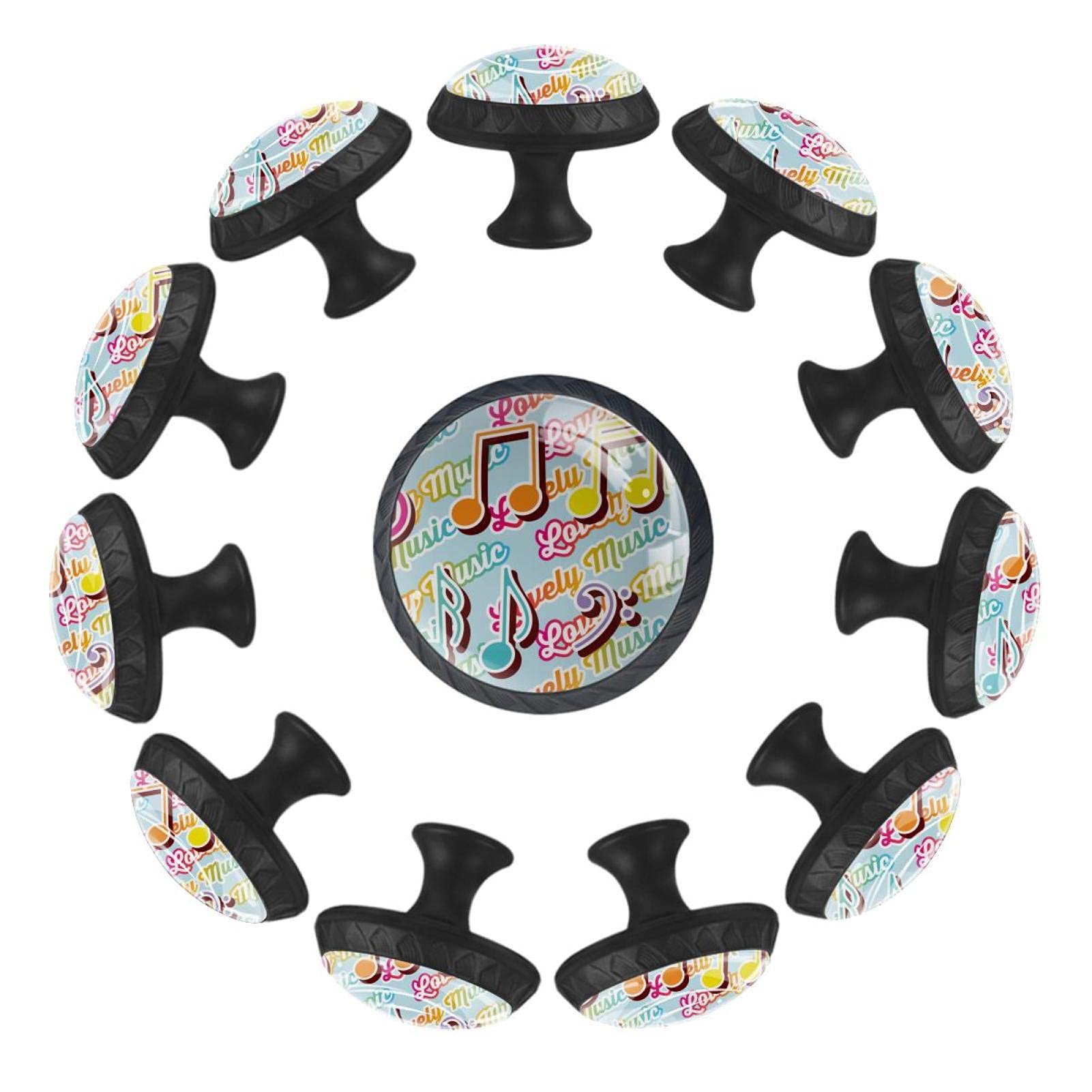 Boutons de tiroir violon ronds colorés 35 mm aux motifs de notes musicales