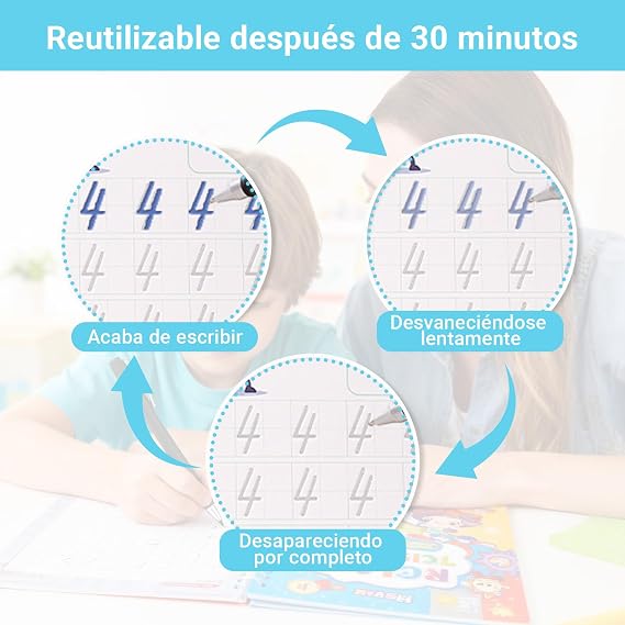 Writing Practice Books for Kids Ages 3-5 (4 Books) - Reusable Magic Notebooks with Slots and Pens - Nursery Kit with Alphabet, Math, Numbers and Drawing