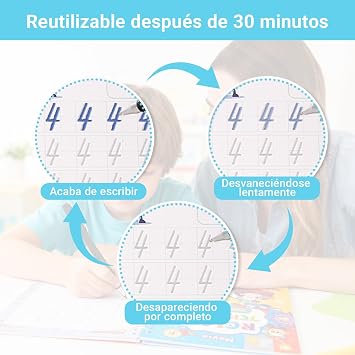 Writing Practice Books for Kids Ages 3-5 (4 Books) - Reusable Magic Notebooks with Slots and Pens - Nursery Kit with Alphabet, Math, Numbers and Drawing