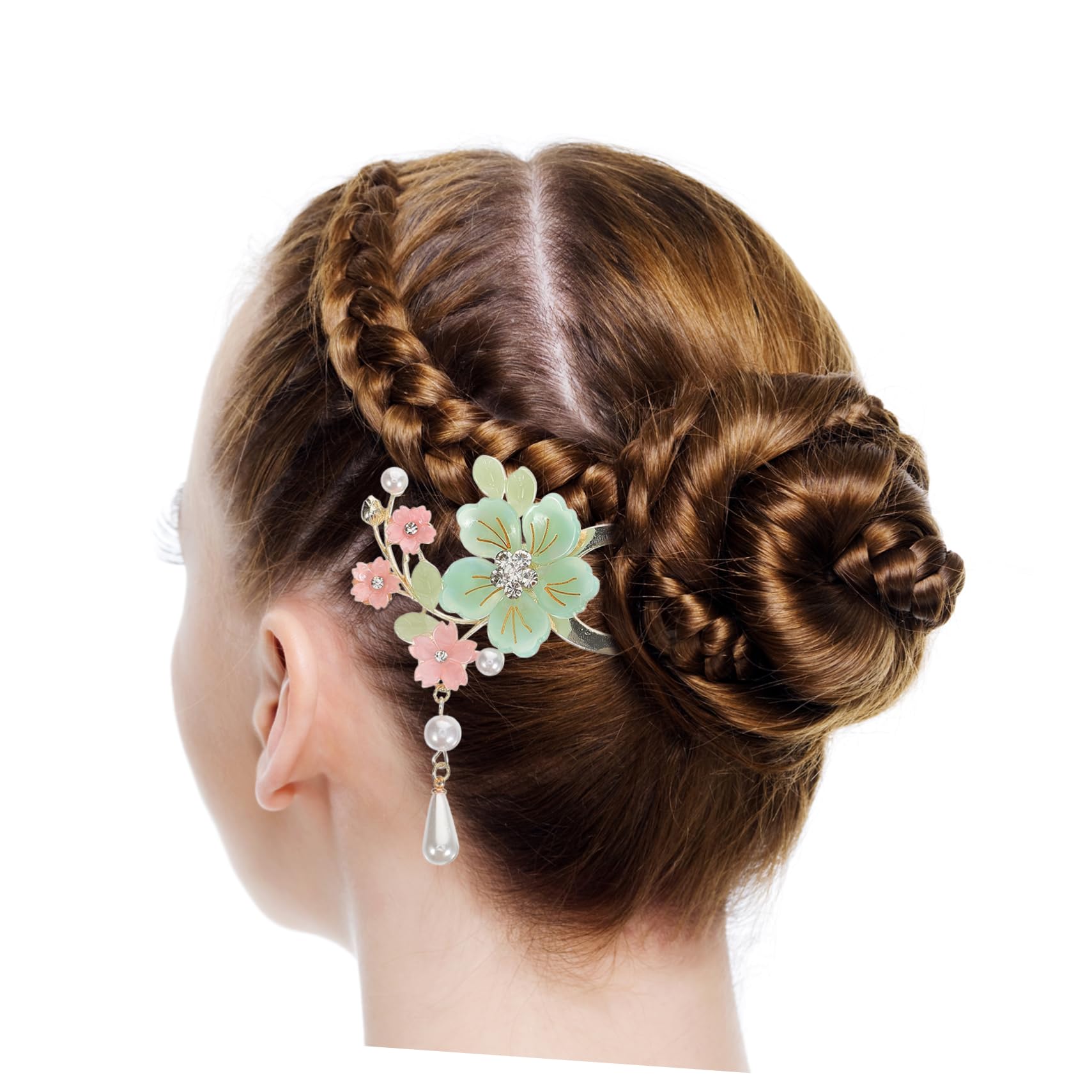 FRCOLOR U FöRmige Haarnadel Antike Chinesischer Haarschmuck Damen Blumen- Und Perlendekoration Haarstab Mit Quasten Haarnadel
