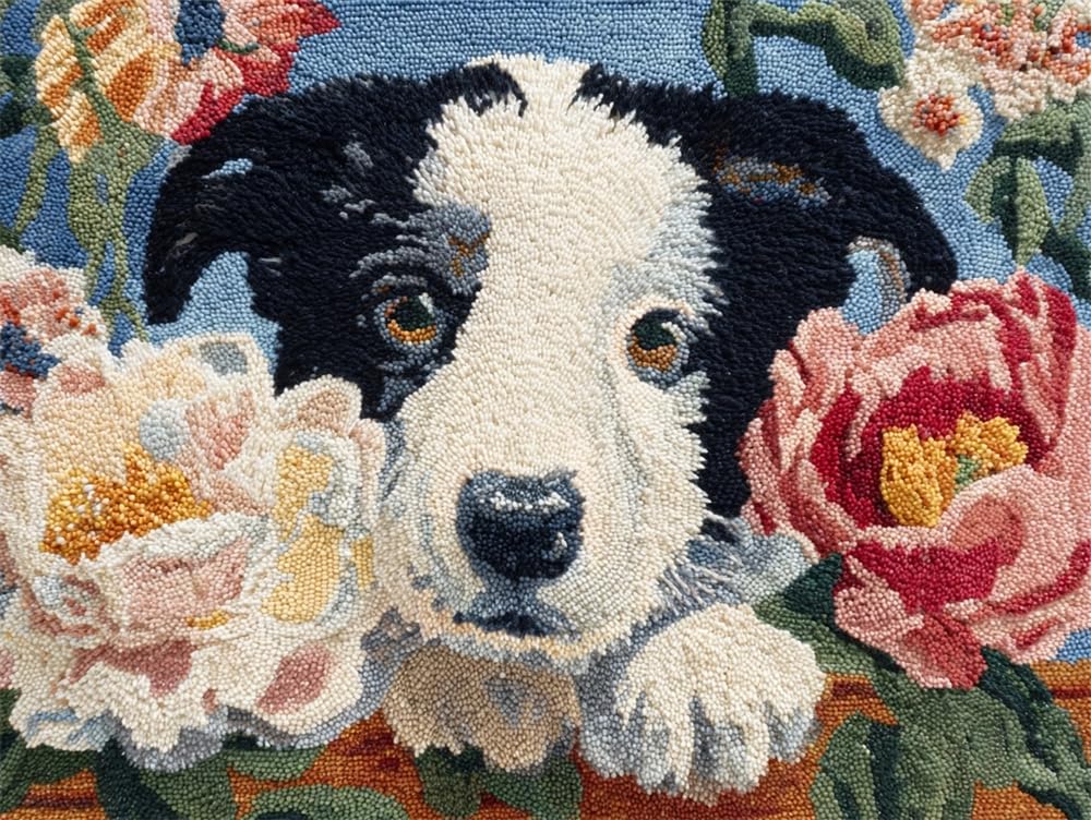 FWRTYCB Latch Hook Rug Kit,Dog and Flowers Pattern 20X15Inch