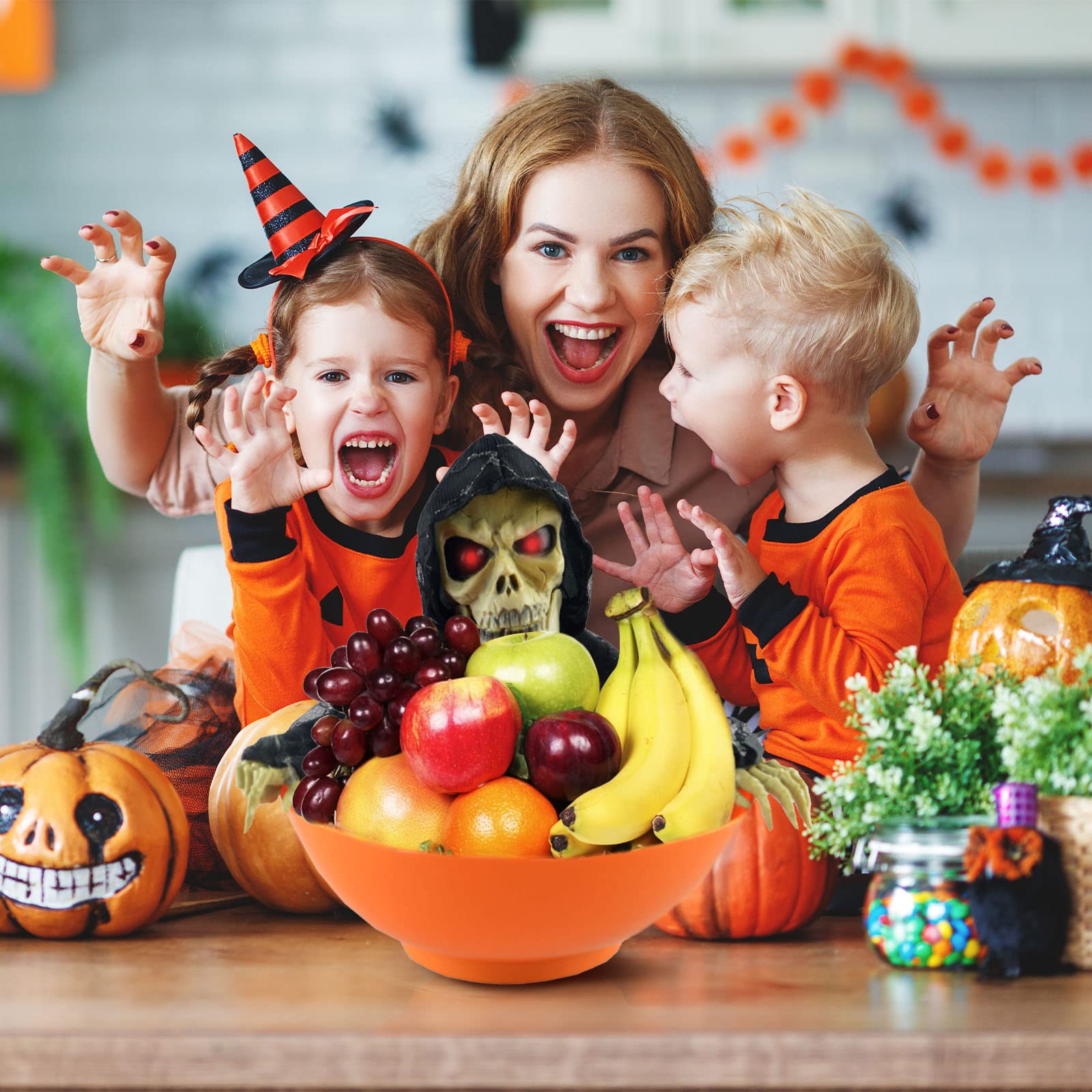 Coolpala Halloween Candy Dishes Decorative With Led Eyes and Sound, Creepy Animated Halloween Skull Bowl for Treat Or Trick Candy Holder Prank Props, Orange, 23 x 25 cm/9.1 x 9.8 inch