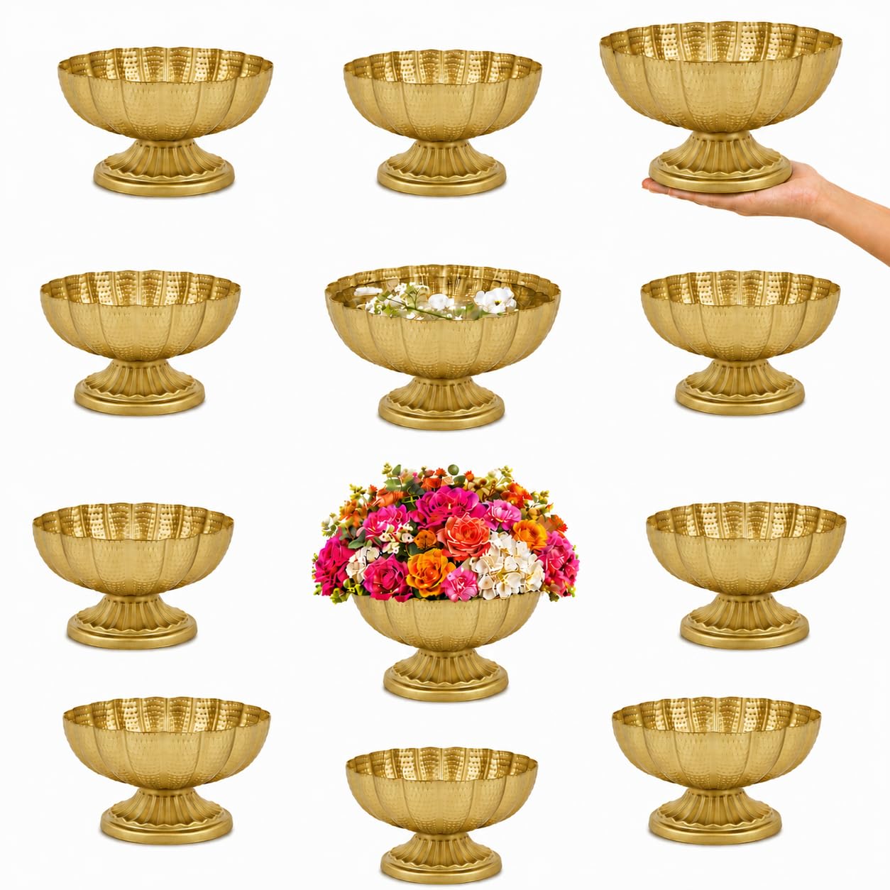 Gold Flower Vases for Centerpieces Set of 12, Gold Compote Vases for Wedding Table Centerpieces, Parties, Events, Home Decor