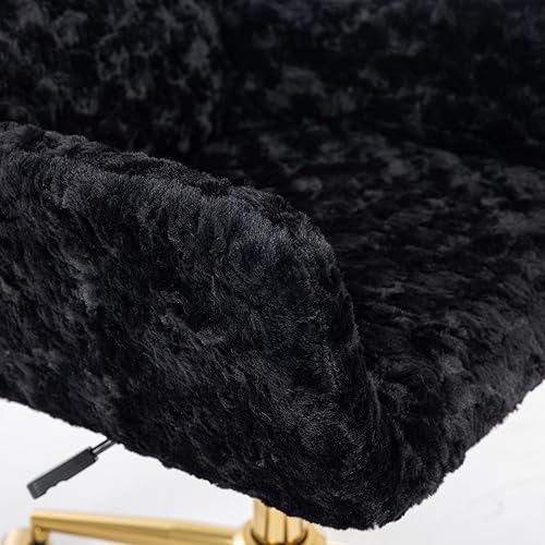 Miniatura 7 de Goujxcy Silla de oficina peluda, silla de escritorio giratoria de piel sintética, silla de oficina en casa de piel sintética, silla tapizada de