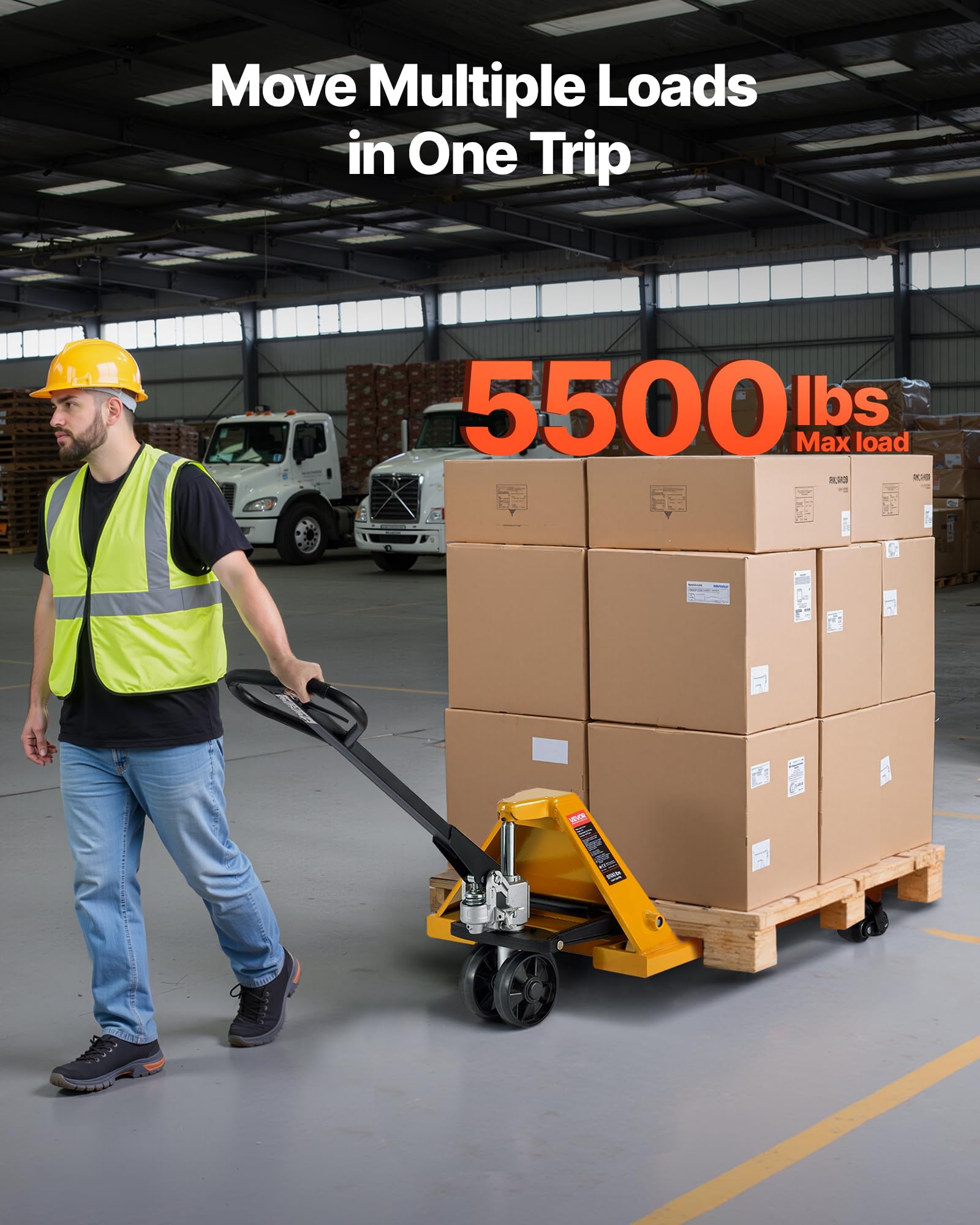 VEVOR Transpallet, Capacità 2,5 T, Transpallet Manuale con Forche da 1620 x 685 x 1225 mm per Movimentazione Materiali, Altezza di Sollevamento Forche 85-180 mm, per Magazzino, Supermercato