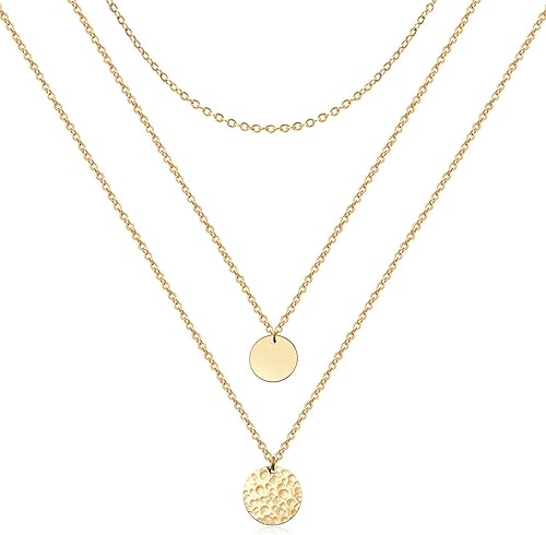 Estendly Dainty Gold Layered Bar Neckalce Moon Pendant Lariat Y Necklace 14K Gold Simple Necklace for Women