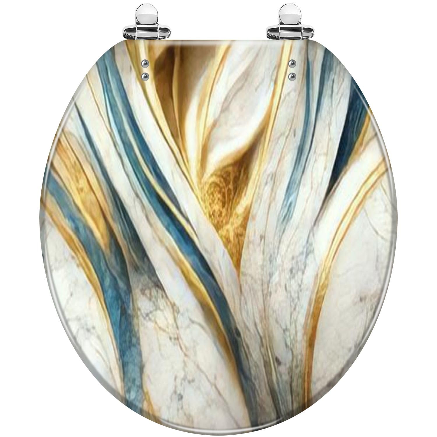 Tazyyzuu Multi10 Purple Lavender Liquid Watercolor Toilet Seat With Golden Lines Pastel Marble Resin Slow Close Quick-Release Hinges(Multi10)