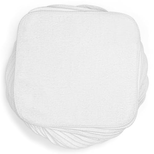Aomig Lot 25 lingettes lavables en coton éponge réutilisables Blanc