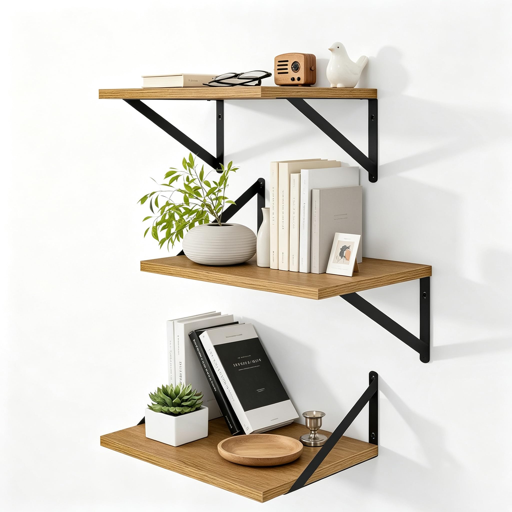 Heimlove Floating Shelves Set of 3, 40cm Wall Shelf with Bracket, book Shelves for Living Room, Kitchen, Bedroom (Oak) — image 1