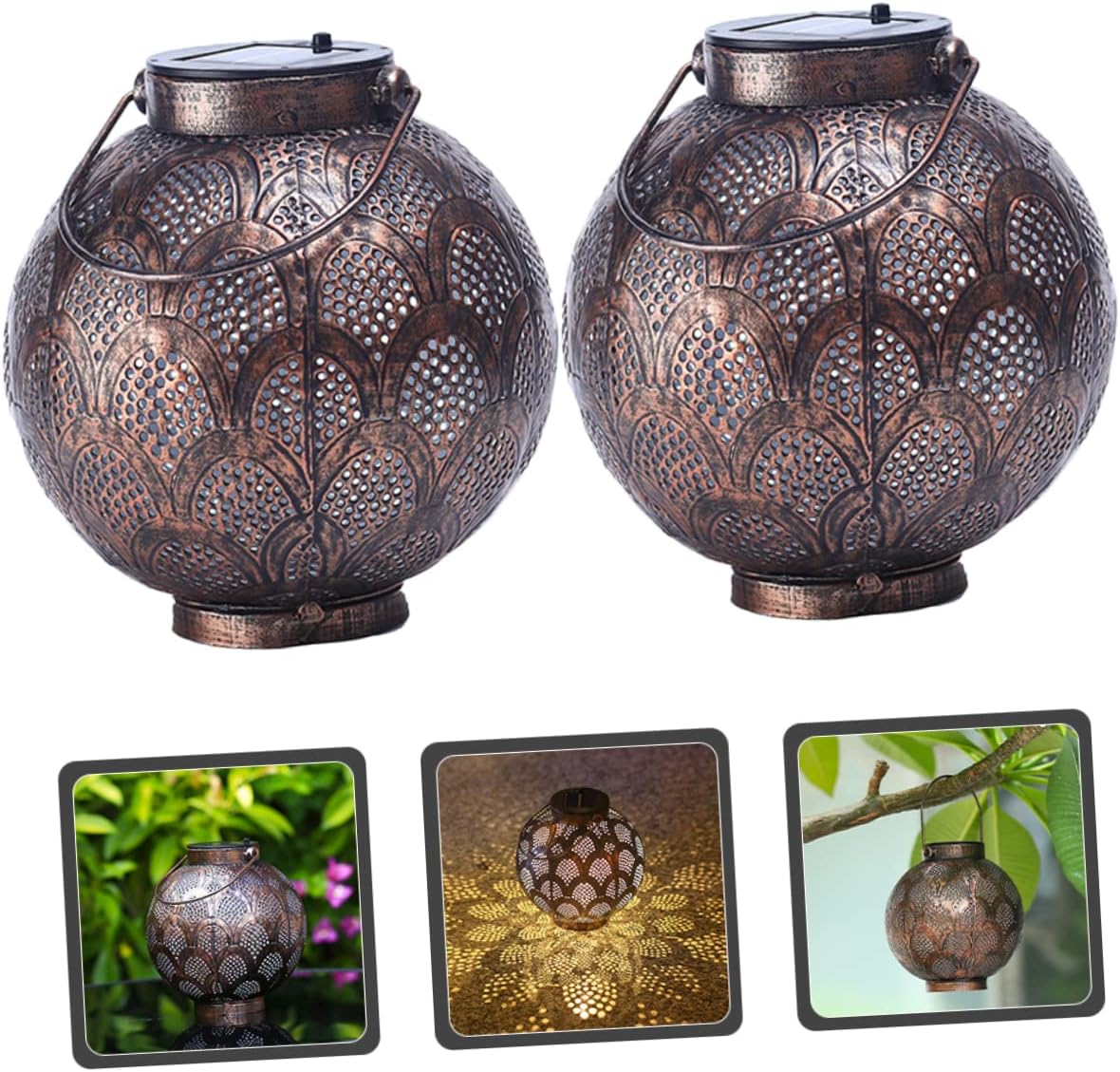 Uonlytech 2pcs Decorative Solar Lanterns Led Hanging Garden Lights for Outdoor Patio Lightweight Iron Design Automatic Charging Night Illumination for Hallways Windows