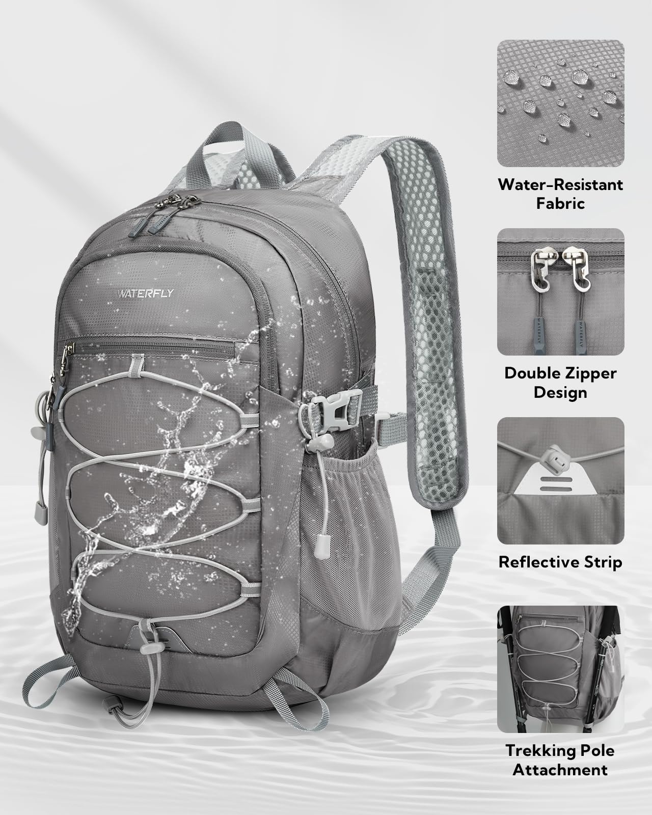 WATERFLY Petit sac à dos léger et pliable : mini sac à dos pliable ultra léger de 15 L pour la randonnée, les voyages, pour homme et femme