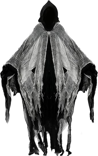 1 Pcs Halloween Hooded Cloak with Hood, Grim Reaper Cosplay Costume for Adult Cosplay Props, Medieval Renaissance Cape for Women, Tattered Cloak for Men for Halloween Party Cosplay Black