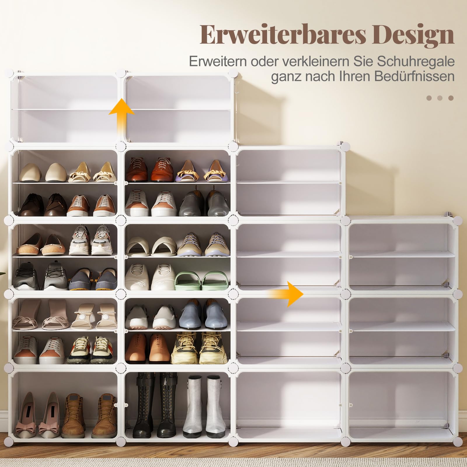COSTWAY Schuhregal mit 8/10 Fächern, Schuhschrank Kunststoff inkl. herausnehmbaren Regalen, stapelbare Schuhboxen, transparente Schuhorganizer für 32-40 Paar Schuhe (10 Fächern)