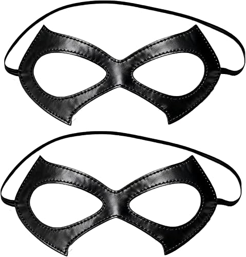 Utaly 2PCS Adjustable Cat Mask for Women Masquerade Mask Leather Black Eye Mask 