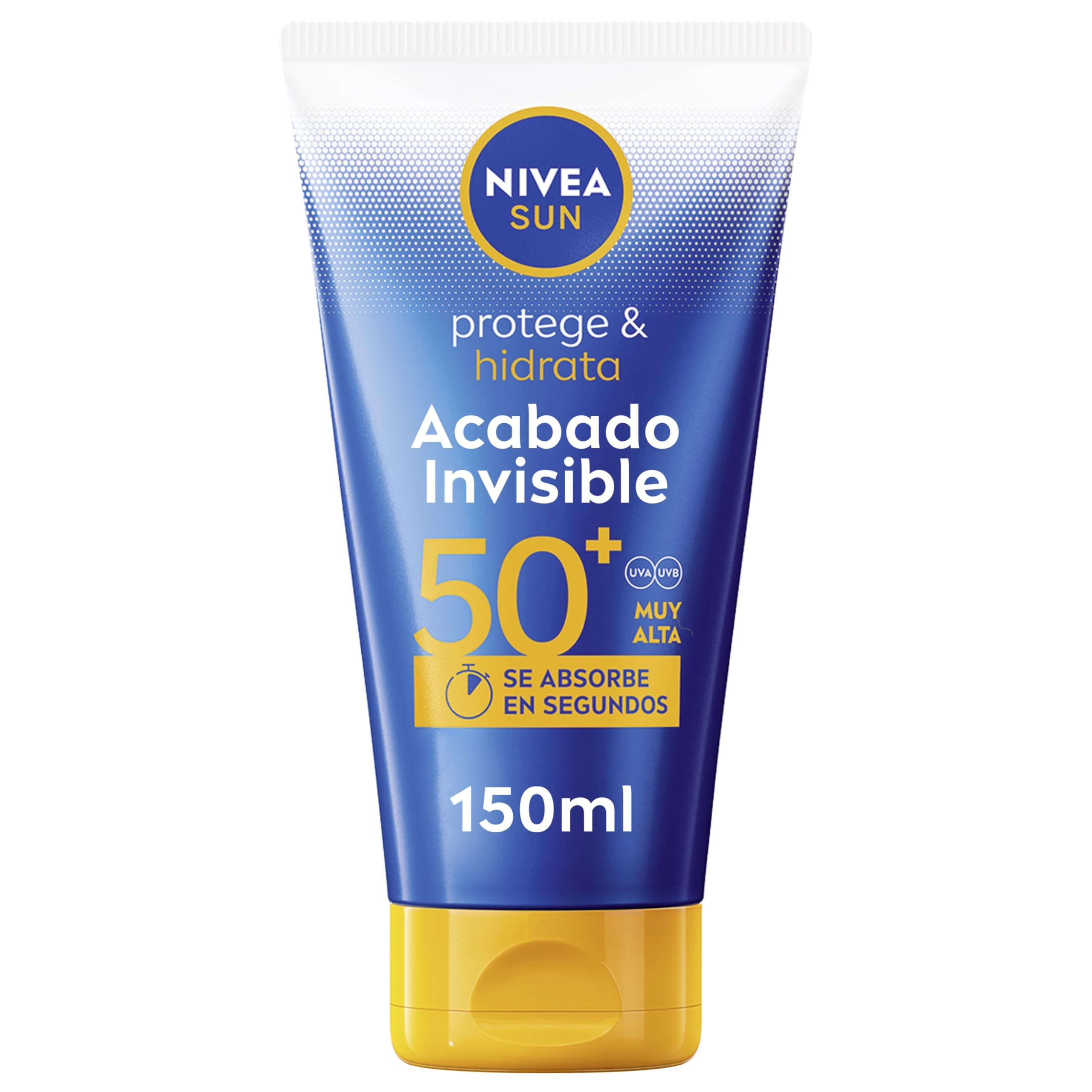 NIVEA SUN Protege & Hidrata Acabado Invisible SPF 50+ (150 ml), Loción Solar de textura ligera, protector hidratante con Ácido Hialurónico, crema protectora resistente al agua
