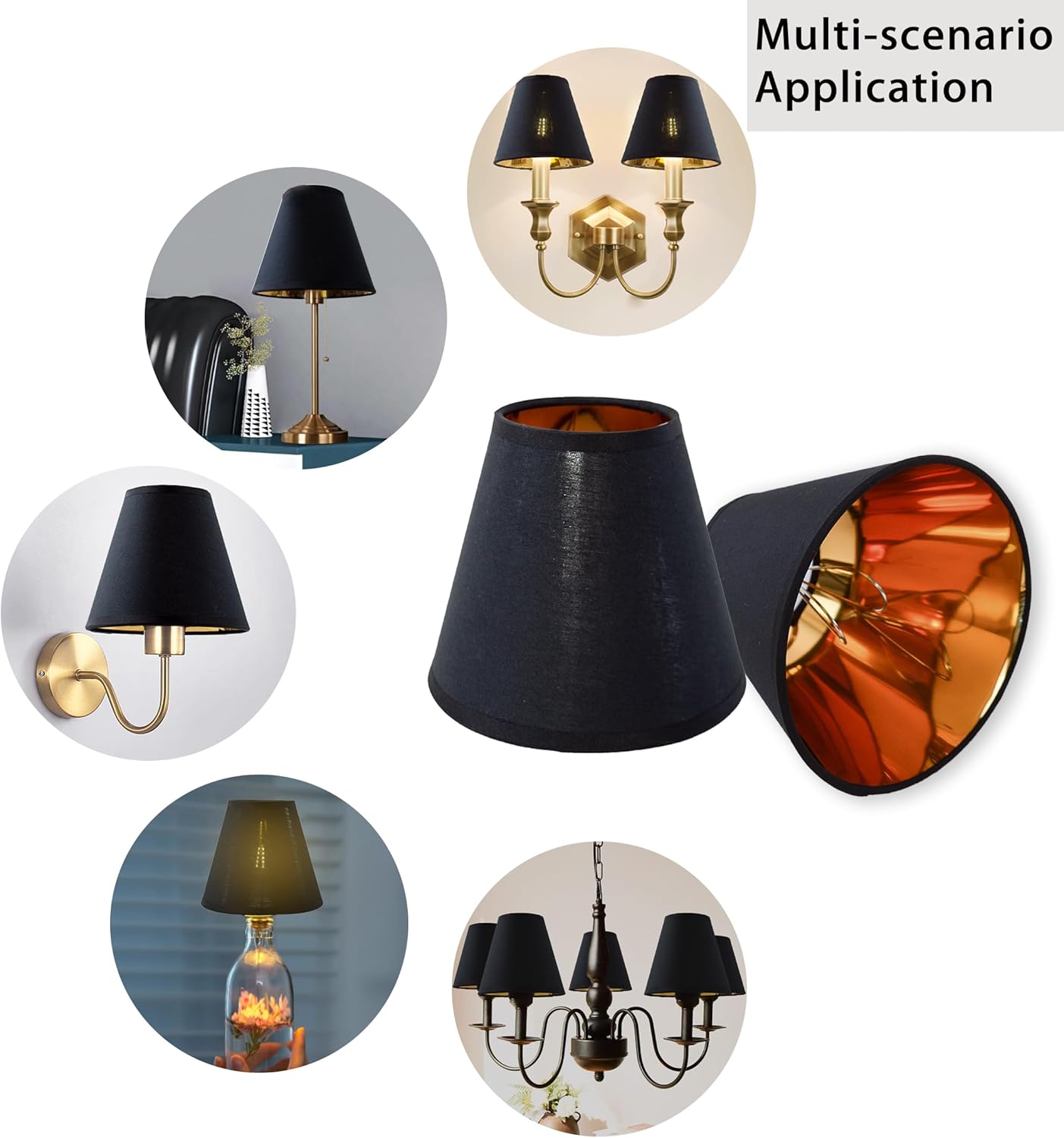 Small Lamp Shade Chandelier Shades Set of 6，Fabric Lampshade for Wall Lamp，Chandelier Shades，Small Table Lamps，For Cutting Edge Bulbs, Clip-on Fitter Lampshade，3" X 6" X 5"